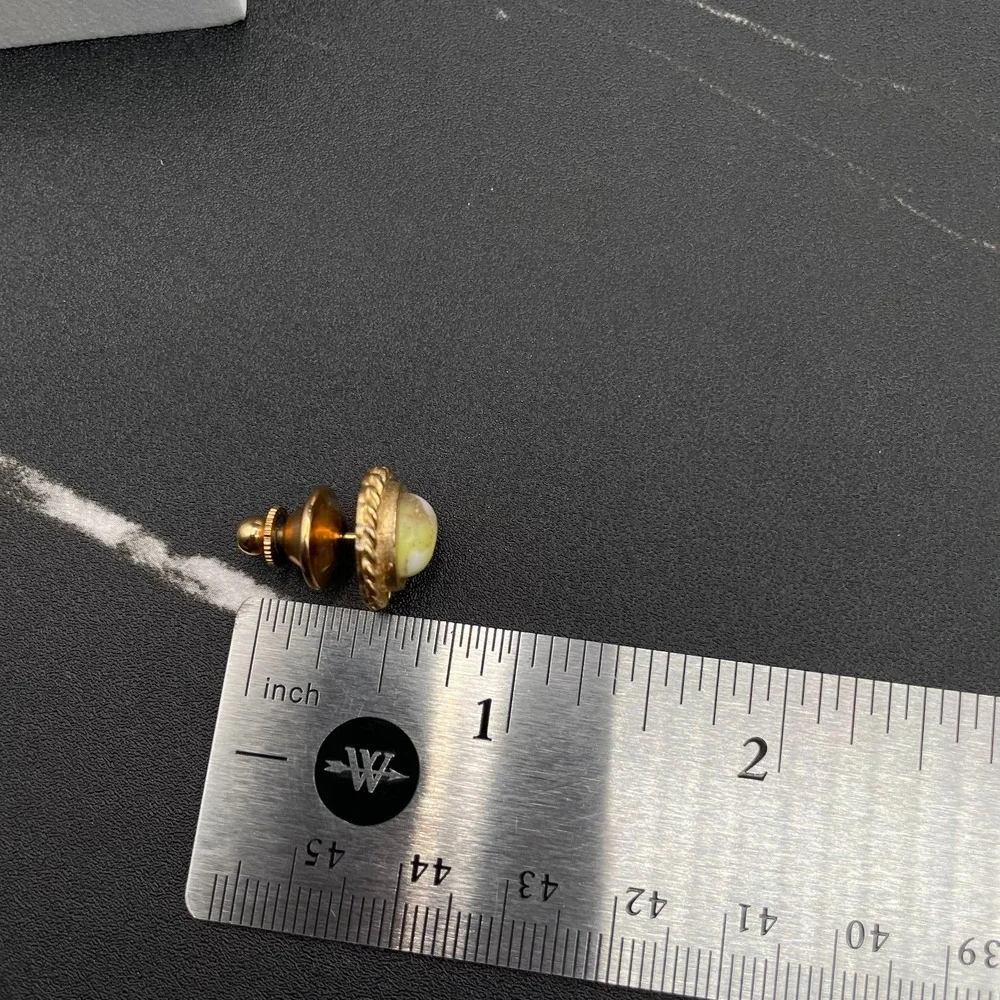 Vintage Gold-Tone Round Tie Tack Pin Yellowish-White Stone Classic jewellery